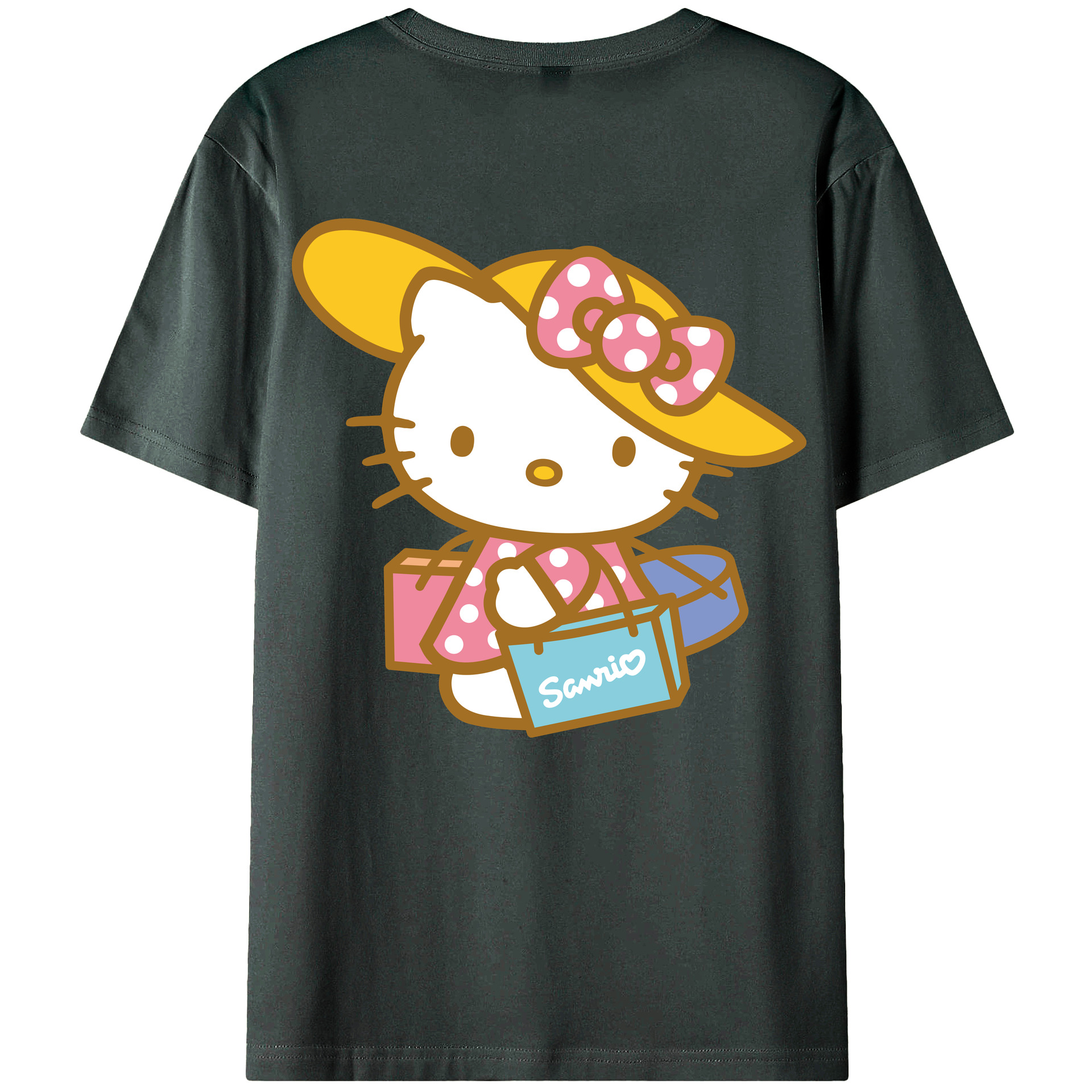 （画像用） Hello Kitty ハローキティ 綿100％ メンズ半袖Tシャツ（バックプリント） 通気性